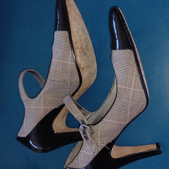 JOAN & DAVID Black & white Patent Plaid Fabric Cjalexia Heels - 6.5 - Picture 2 of 7
